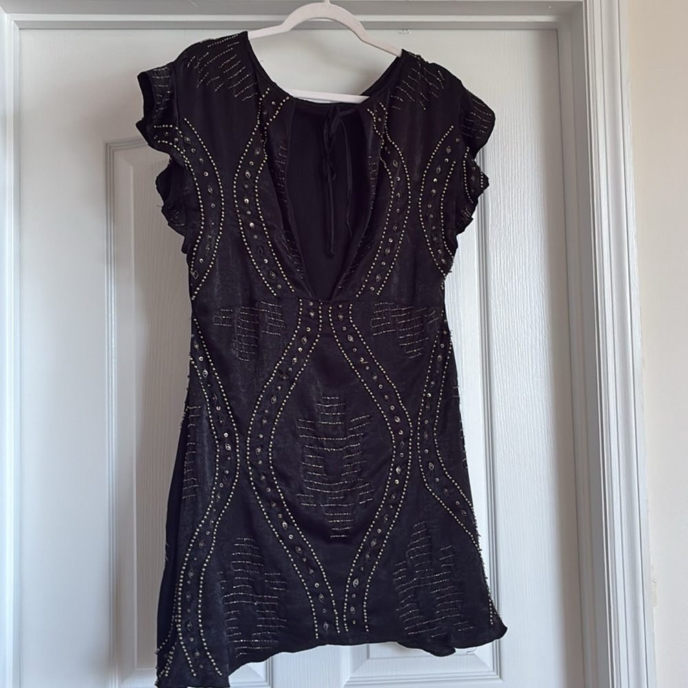 Free People Shine Like The Stars Beaded Mini Dress Size M - Picture 11 of 14